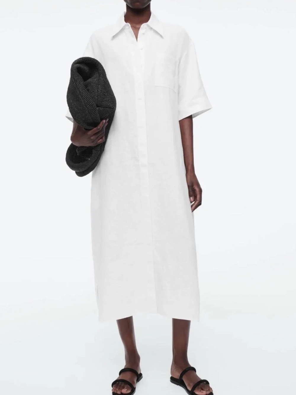 COS White 100% Linen Short-Sleeve Button-Down Maxi Dress - 12